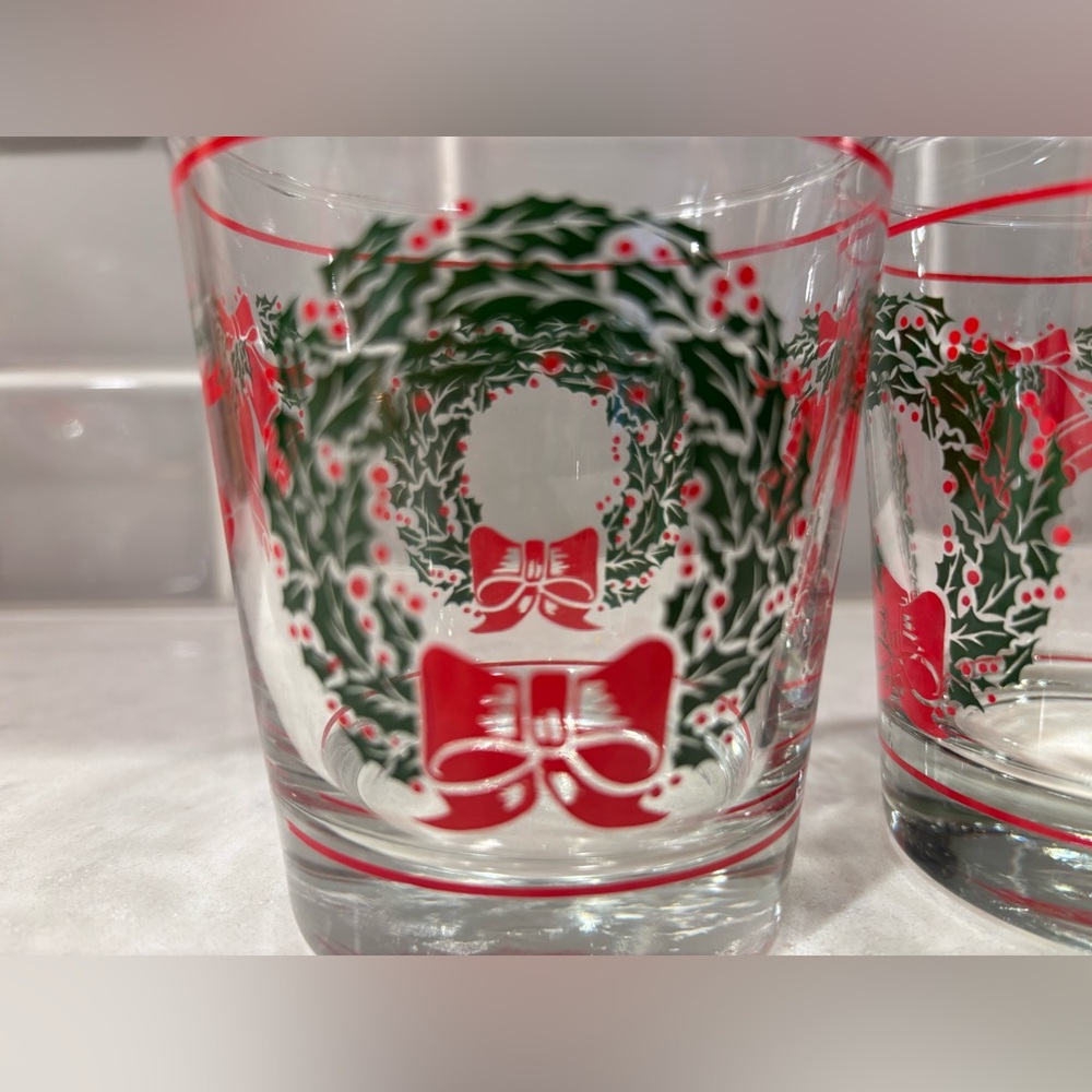 1 Libbey Christmas Wreath and Bells Bar Glass Double Old Fashioned VTG